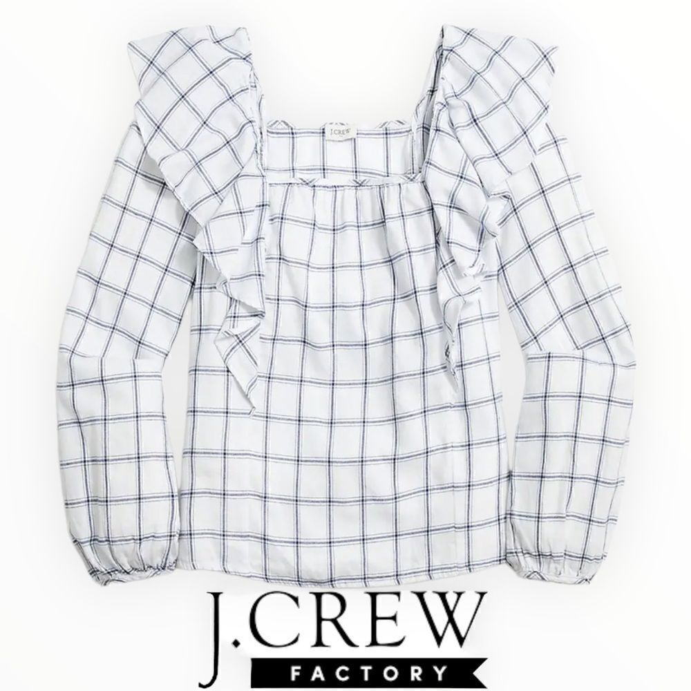 J CREW FACTORY | White | Flannel SQUARENECK RUFFLE TOP